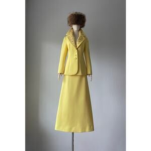 Vintage 1970s Yellow Maxi Skirt Jacket Suit by Lilli Ann LARGE